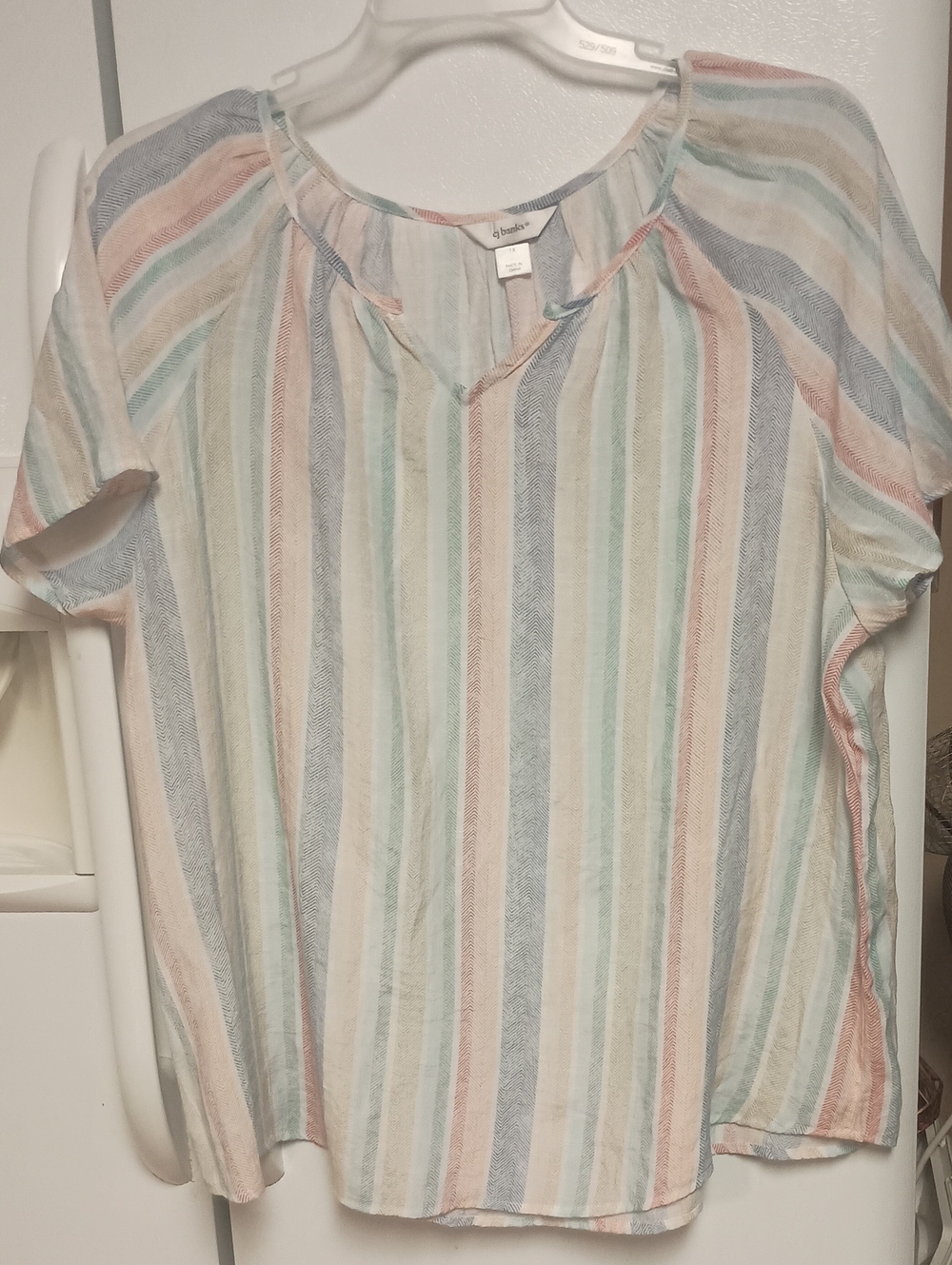 CJ Banks Pastel Multicolor Striped Short Sleeve Blouse Women's Size 1X